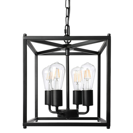 Unicozin 4-Light Black Farmhouse Chandelier, Iron Lantern Pendant Light Rustic Cage Adjustable Height, E26 Base Industrial Hanging Lights for Kitchen Island Dining Room Hallway Foyer Entryway Unicozin