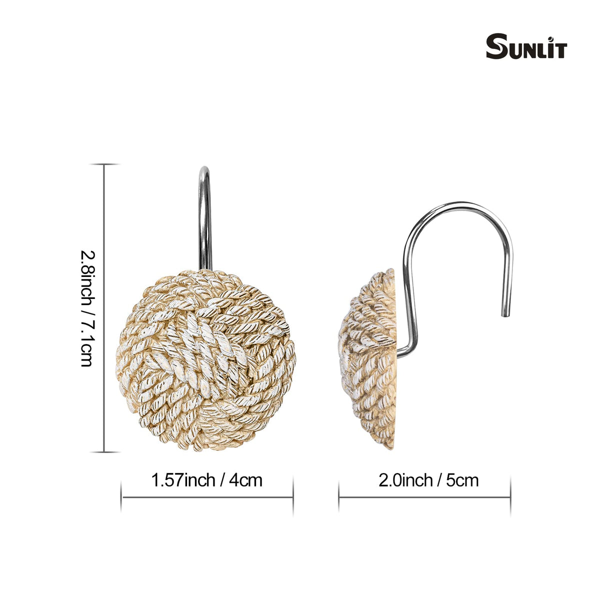 Sunlit Boho Knots Shower Curtain Hooks, Home Decorative Shower Curtain Rings for Bathroom, Seaside Nautical Shower Curtain Hangers Bathroom Accessories, Set of 12 Sunlit