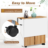 UPHYB Folding Dining Table, Drop Leaf Dining Table with Lockable Wheels, Space Saving Extendable Dinner Table with Storage, Kitchen Table for Small Spaces (White and Wood Grain) UPHYB