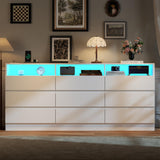 9 Drawer Dresser for Bedroom with Power Outlet, White Dressers with LED Light, Dresser Chest of Drawers for Closet,Wooden Dressers Organizer Cabinet for Living Room,Entryway, Hallway （9 Drawer White） STIKELY