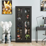 Anxxsu Display Cabinet with Glass Doors, Display Case Cabinet for Collectibles, Curio Display Cabinet with 4 Adjustable Shelves, 71" Glass Display Cabinet for Home Living Room (Black) Anxxsu