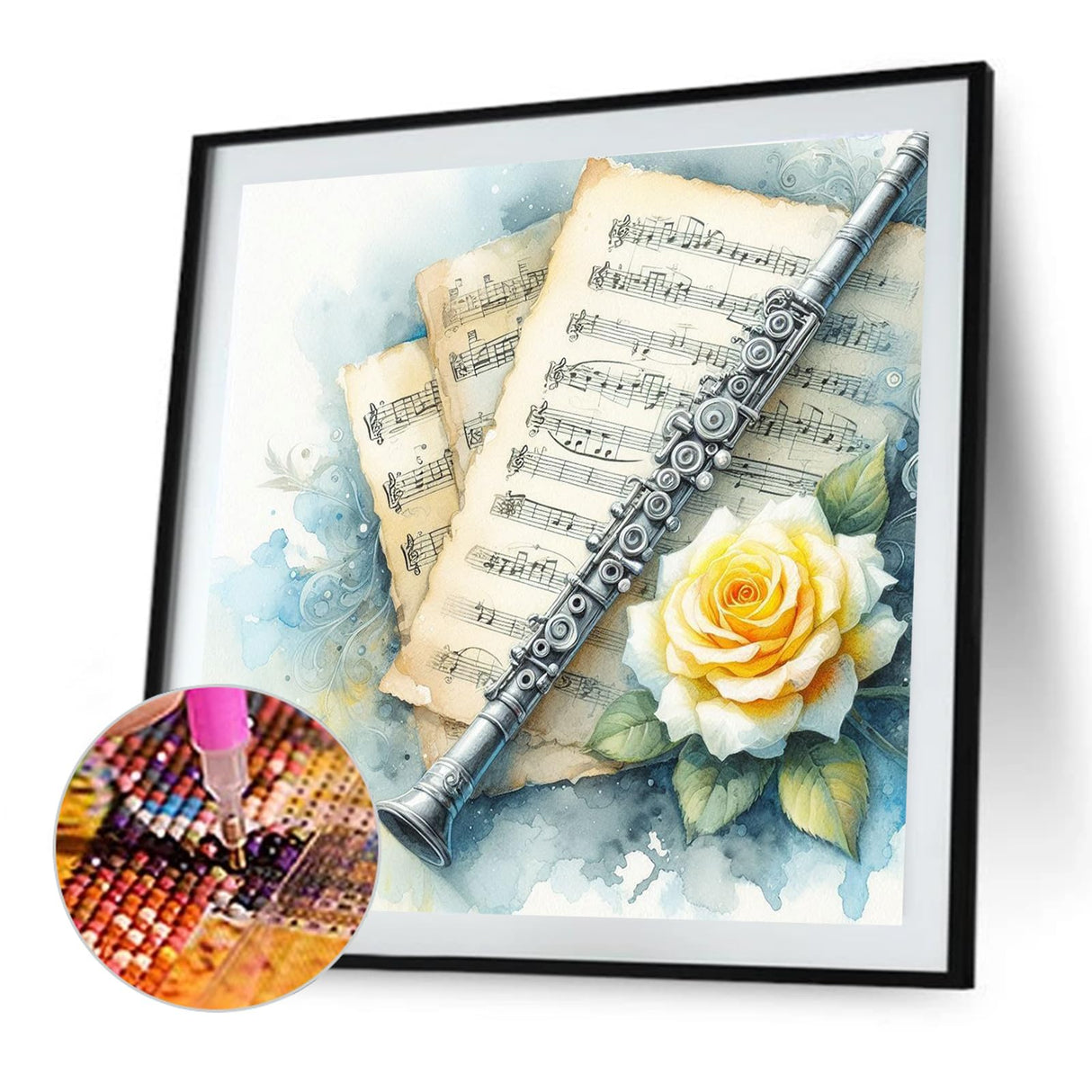 Flute Sheet Music 5D DIY Diamond Art Painting Kits Round Full Drill Diamond Art Paintings Handmade Art Craft for Home Wall Decor 15.75X15.75 in Generic