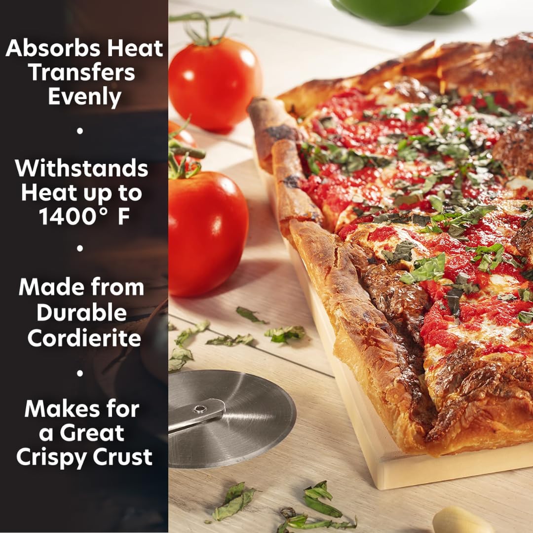 CucinaPro Pizza Stone for Oven, Grill, BBQ- Extra Thick 5/8" Cordierite Rectangular Baking Stone for Better Cooking- 16" x 14" Pan- Holds High Temp For Crispy Crust- Kitchen Essential Must Have Gift CucinaPro