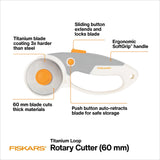 Fiskars 60mm Titanium Blade Loop Rotary Cutter, Softgrip For Fabric, Felt, Vinyl and Crafts Fiskars