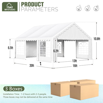 MFSTUDIO 16'x20' Party Tent, Outdoor Heavy Duty Party Tents with Removable Sidewalls, Large Canopy Tent Shelter for Outdoor Events Wedding Birthday, White - WoodArtSupply