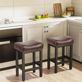 Raynesys Counter Height Bar Stools Set of 2, 24 Inch Barstools for Kitchen Island Counter, Bonded Leather Kitchen Stools with Thick Saddle Seats & Heavy Duty Metal Base, Easy Assembly, All Black Raynesys