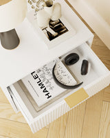 Aienvey Night Stand, Modern Nightstand with Drawers, Bedside Table, Gold Small Side Table for Bedroom, Living Room End Table (2 Drawers, White Stripe) Aienvey