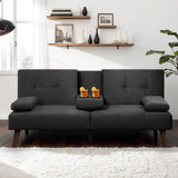 JAMFLY Futon Couch Sofa Bed Convertible, Small Sleeper Sofa Chair Loveseat with Cup Holder for Small Spaces, Living Room, Bedroom, Gameroom, Apartment, Dorm (Black) JAMFLY