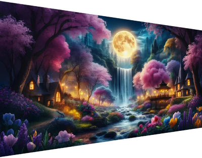 5D Large Diamond Painting,Fantasy Large Diamond Art Kits for Adults,DIY Full Drill Crystal Rhinestone Arts and Crafts,Waterfall mountain Art Painting with Diamond Home Wall Decor 27.5 X 15.7inch