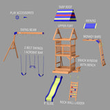 Backyard Discovery Beach Front All Cedar Wooden Swing Set with Monkey Bars, Large Upper Deck with Canopy, Ships Wheel, Play Telescope, Sandbox, Snack Bench, Rock Wall Backyard Discovery