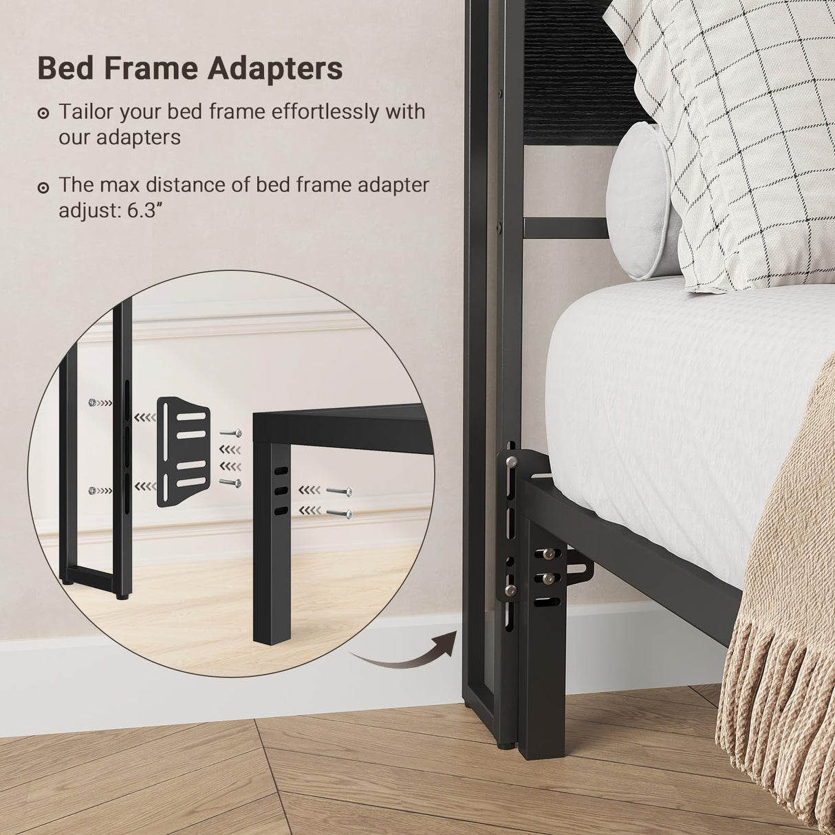 ELYKEN King Size Headboard with Power Outlet & LED Strip Light - Versatile, Easy Assembly in Black ELYKEN