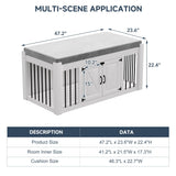 Faceket Indoor Dog Crate Furniture with Padded Seat, Wooden Dog Kennel, End of Bed Bench Ottoman with Removable Cushion, 47.2" L x 23.6" W x 22.4" H，White Faceket