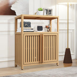 BAOMKONG Versatile Bamboo Storage Cabinet with Louvered Doors & Open Shelf - Ideal for Bathroom, Living Room, or Entryway BAOMKONG