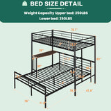 Metal Twin Over Full Bunk Bed Frame with Desk, Loft Platform Mattress Foundation with Steel Slat Support Storage Space Merax