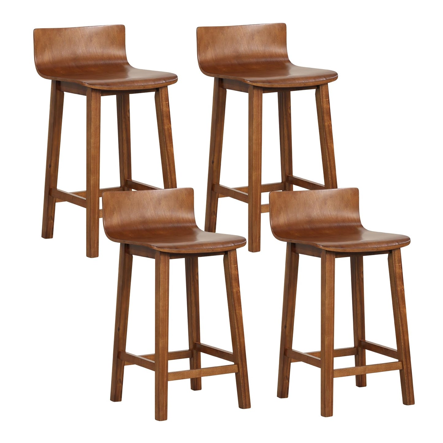 Giantex 24.5" Bar Stools Set of 4, Counter Height Stools w/Backrest & Footrest, Wooden Bar Dining Chairs, Armless Solid Wood Barstools for Kitchen Island, Pub, Dining Room, Breakfast, Kitchen - WoodArtSupply