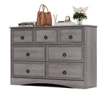 Modern 7 Drawer Dresser Gray Dressers for Bedroom, Wood Dresser with Drawers for Clothes Storage, 47" Long Dresser with Textured Borders Deep Drawer, Chest of Drawers Closet Organizers for Bedroom HolliWill