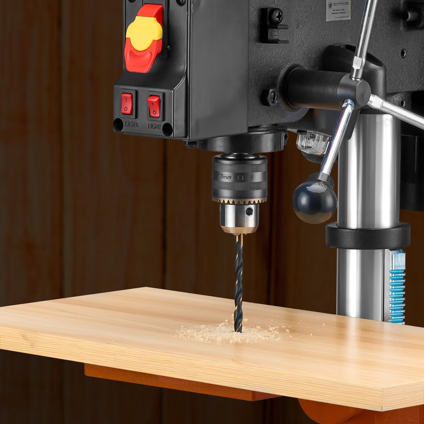 VEVOR 10 in Benchtop Drill Press, 6.2A Induction Motor, Tabletop Drilling Machine with 610/940 / 1500/2150 / 2800 RPM Adjustable Speed, 0-45° Tilting Worktable, LED Work Light, for Wood Metal - WoodArtSupply