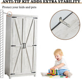 LUXOAK 70" Large Armoire Wardrobe Closet Set of 2 with Hanging Rod, Farmhouse Clothing Storage Cabinet with 2 Barn Doors, Wooden Tall Bedroom Armoires with Shelf, Distressed White LUXOAK