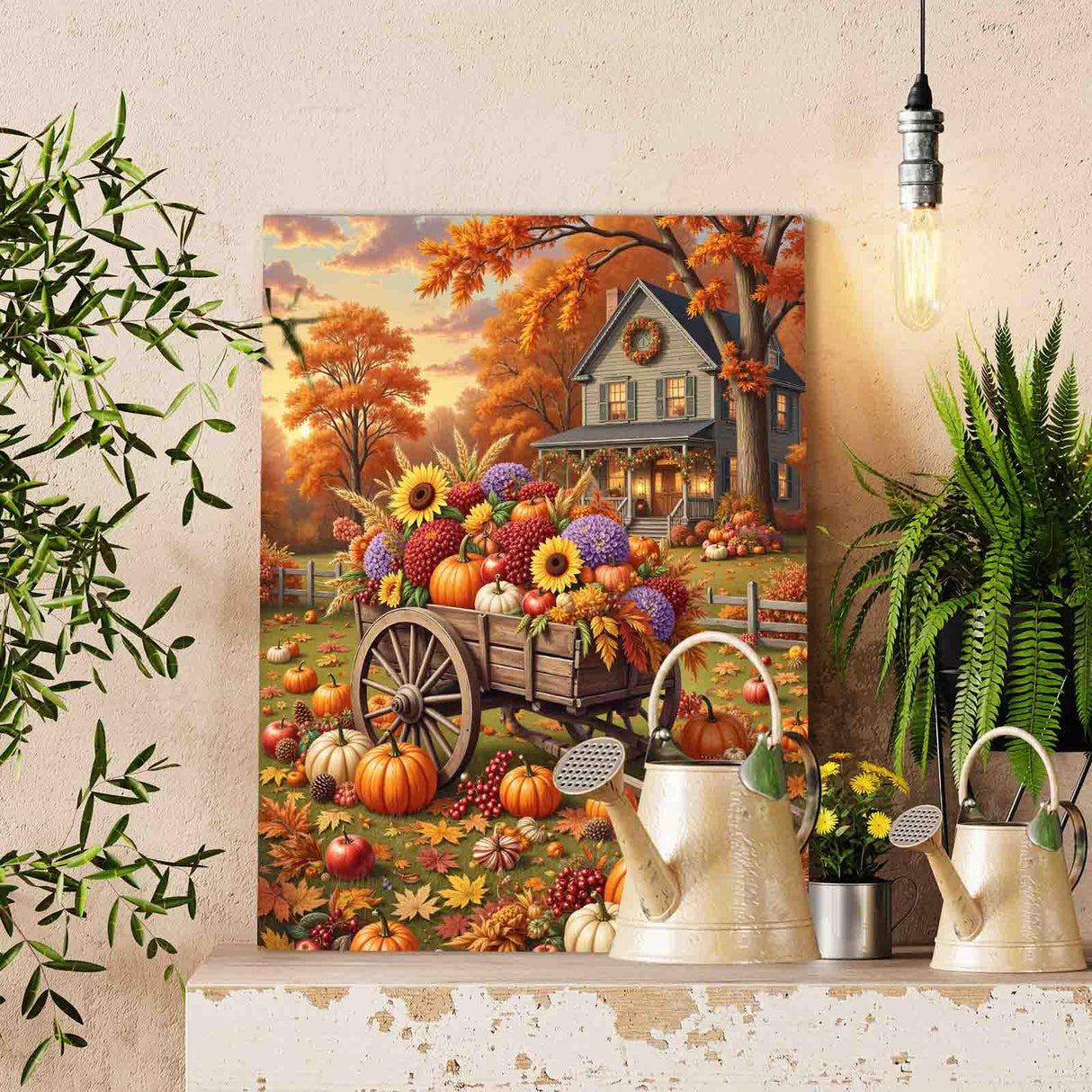 Farmhouse Autumn Paint by Numbers Adults Fall Harvest Painting Kits Thanksgiving Painting Kits Art for Adults Students Beginner Home Bedroom Wall Decor 16x20 in（Without Frame） Walarky