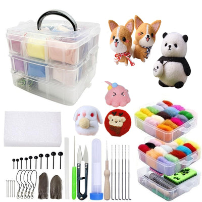 HDFCLUP Needle Felting Kit, Needle Felt Kits for Beginners, Wool Roving Set 40 Rolls, Needle Felting Tools Kit Wool Felt Tools with Instruction Included for Felted Animal Needle Felting Supplies