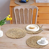 6Pcs 12" Round Woven Rattan Placemats,Natural Hand-Woven Water Hyacinth Placemats,Farmhouse Weave Place Mats,Rustic Braided Wicker Table Mats (12inch Set of 6) PPB2K