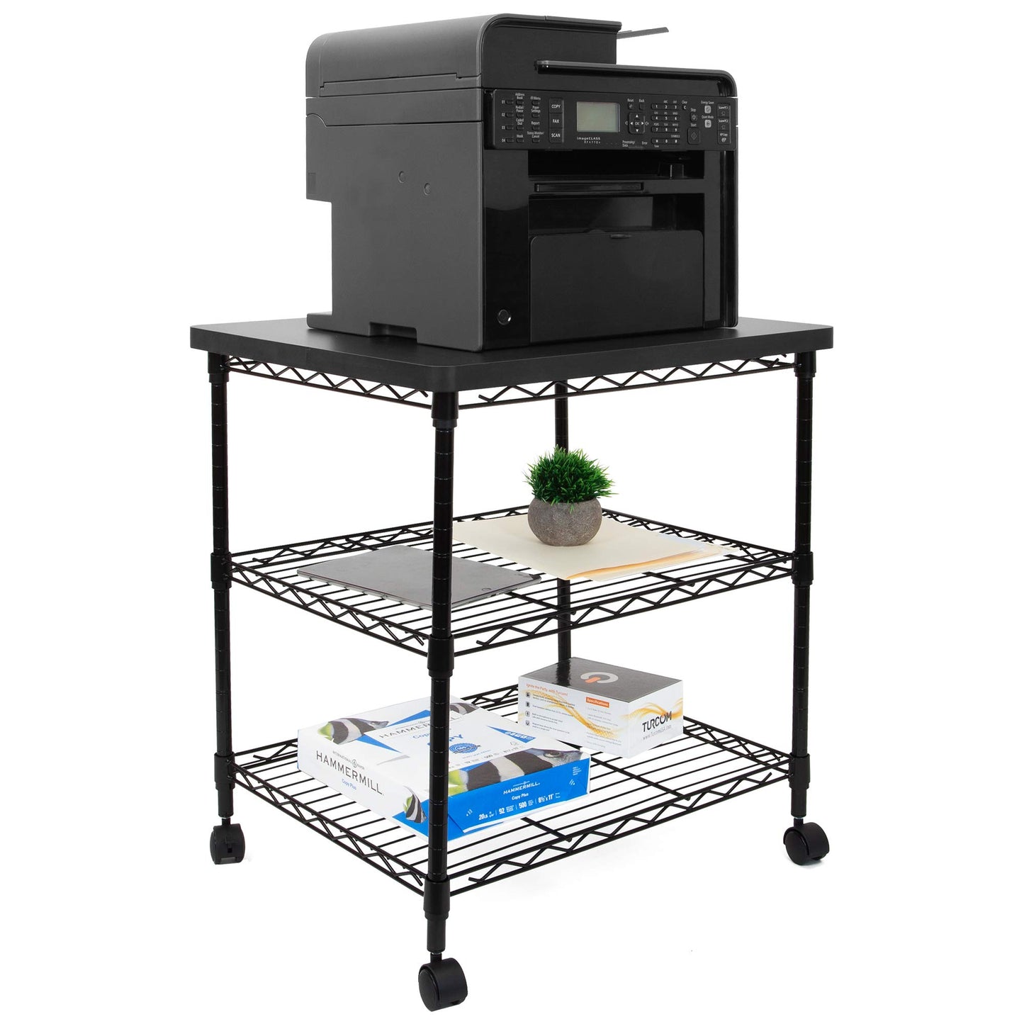 Mount-It! Printer Stand With Wheels | 3-Tier Large Printer Cart With Storage Shelves For 3D & Laser Printer, Scanner, Heat Press | Rolling Metal Utility Table For Home and Office Use, 200 Lbs - WoodArtSupply