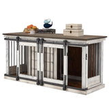 Erinnyees Large Dog Crate Furniture, 62.5'' Solid Wood Furniture Style Dog Crate with Removable Divider, Bite Resistant Dog Kennel Indoor, Dog Cage with Double Sliding Barn Door Design, White Erinnyees