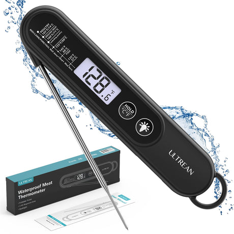 Ultrean Digital Meat Thermometer for Cooking,Ultra-Fast Instant Read Food Thermometer with Backlight,Foldable Probe,Waterproof Kitchen Thermometer for BBQ,Grill,Fry,Oven,Candy Making Ultrean