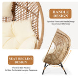 FINCATI Indoor Outdoor Double Egg Chair, 2 Person Oversized Wicker Rattan Stationary Lounge Chair with Legs, 680 lbs Loveseat Boho Egg Basket Chairs for Patio Garden Backyard Living Room Beige FINCATI