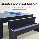 Hathaway Park Avenue 7 Ft Multi Game Pool Table Combo with Dining Top and Ping Pong – Includes Set of Benches for Home Storage and Accessories – Red & Black Finish Hathaway