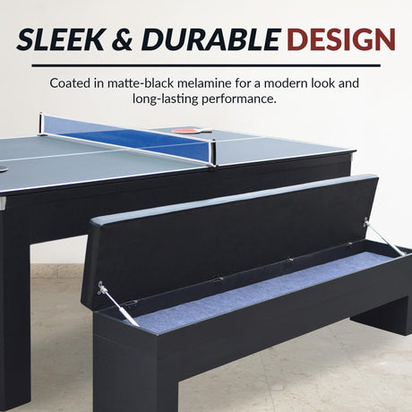 Hathaway Park Avenue 7 Ft Multi Game Pool Table Combo with Dining Top and Ping Pong – Includes Set of Benches for Home Storage and Accessories – Red & Black Finish Hathaway