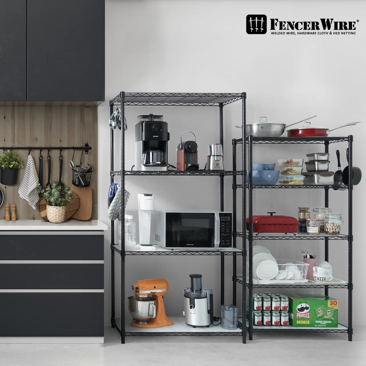 Fencer Wire NSF Commercial Heavy Duty Wire Shelving w/Wheels, Leveling Feet & Liners, Kitchen Storage Shelf, Garage Shelving Storage, Utility Wire Rack Storage Shelves, w/Liner, 60 x 18 x 76 4-Tier Fencer Wire