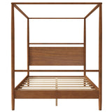 SOFTSEA Queen Size Canopy Platform Bed, Solid Wood Canopy Bed Frame 4 Posters Canopy Bed, No Box Spring Needed, Walnut SOFTSEA
