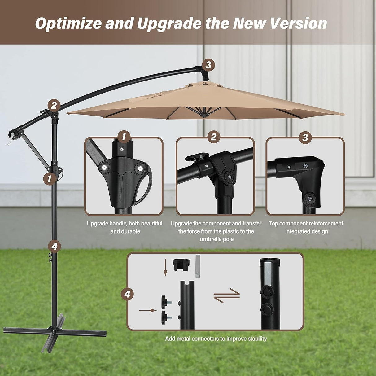 Simple Deluxe 10ft Offset Umbrella Cantilever Patio Hanging Umbrella with Crank & Cross Base Suitable for Garden, Lawn, Tan Simple Deluxe