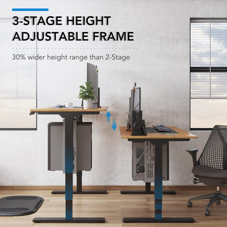 FLEXISPOT Pro Bamboo 3 Stages Dual Motor Electric Standing Desk 72x30 Inch Contour Whole-Piece Board Height Adjustable Desk Electric Stand Up Desk (Black Frame + Bamboo Curved Desktop) FLEXISPOT