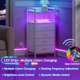 Furnulem White LED Nightstand with 4 Drawers, Charging Station, and Sturdy Metal Frame Furnulem