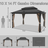 Yardsight 10' x 14' Hardtop Gazebo, Aluminum Frame Pavilion with Galvanized Steel Double Roof Heavy Duty Permanent Gazebo with Mosquito Netting and Privacy Curtain for Patio, Garden, Lawn. Yardsight