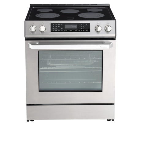 RANGAIRE RRE303GS 30" Electric Range, 5 Burners, 5.0 cu. Ft. Capacity, Freestanding Slide-in AirFry, True Convection Oven, Self Cleaning, Easy Reach Racks, Glass Touch, Stainless Steel Rangaire