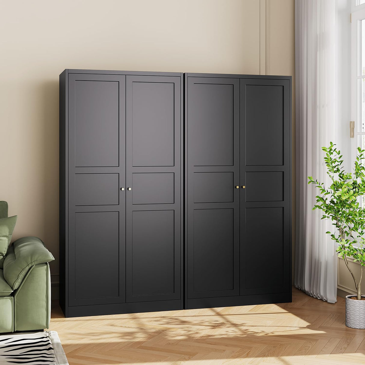 LISSIMO Metal Wardrobe Closet Cabinet,Armoire Wardrobe Closets Storage Cabinets with Doors and Shelves for Laundry Room,Bedroom,Home Office,Bathroom(Black LISSIMO