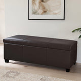BELLEZE 47 Inch Storage Ottoman, Faux Leather Storage Bench Bedroom Bench with Safety Close Hinge, Ottoman with Storage for Living Room, Entryway, Hallway, Foot Rest, Support 300lbs - Brown BELLEZE