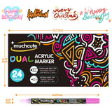 Acrylic Paint Pens Acrylic Paint Markers Set: 24 Dual Tip Acrylic Markers Wood Rock Painting Kit Wine Glass Fabric Permanent Clothes Plastic Canvas Ceramic Scrapbook Fine Gel Arts Crafts Supplies Kids Muchcute