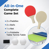 Goplus Foldable Ping Pong Table, 100% Preassembled Mini Table Tennis Table with Adjustable Height for Indoor Outdoor, Portable Table Tennis Set Includes Net, 2 Paddles, Balls Goplus
