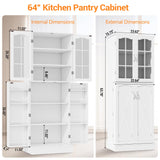kepptory 64" Kitchen Pantry Cabinet, Pantry Storage Cabinet with Adjustable Shelves, Kitchen Buffet Cupboards Storage Cabinet for Home Office Use (White, 16" D x 24" W x 64" H) kepptory