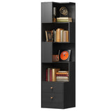 IRONCK Corner Bookshelf, 70.87" Tall Corner Bookcase with Drawers, Corner Shelf Storage Display Rack for Living Room Home Office, Black IRONCK