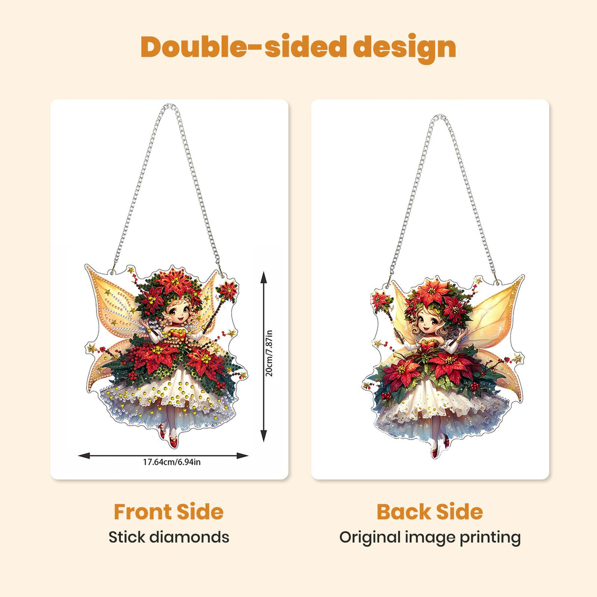 MXJSUA Cute Christmas Fairy Special Shaped Hanging Diamond Painting Art Kits for Adults, Crystal Rhinestone Acrylic Gem Art Pendant Ornaments Kit for Home Decor and Gift 7.87 * 7.87 Inch MXJSUA