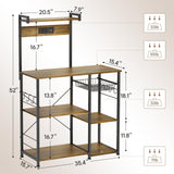 ZERDER Bakers Rack with Power Outlets and 2 USB Ports, Utility Microwave Stand, Kitchen Storage Rack with 6 S-Shaped Hooks, Kitchen Shelves, Rustic Brown ZERDER