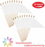 LUSEOAN 20 Pack White Mini Pennant Wood Stick Sublimation Flag Set - 5x8 Inch Solid Color Blank Hand Held Small Miniature Triangle Plain Flags for DIY Graffiti,School,Kids Birthday,Grand Opening LUSEOAN