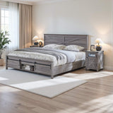 ACCOHOHO Farmhouse King Size Bed Frame with Barn Door Storage, Platform Bed Frame with Headboard, Rustic Bed, Solid Wood Slats Support/Noiseless/No Box Spring Needed (Grey) ACCOHOHO