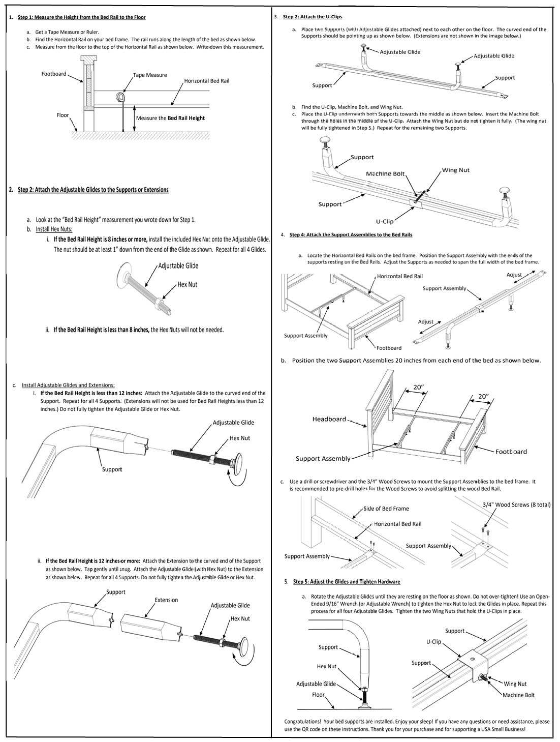 Bed Slats Center Support System | Adjustable Length & Height Tubular Steel with 4 Legs | Fits Full, Queen, King & California King Bed Frames Best Imported Products