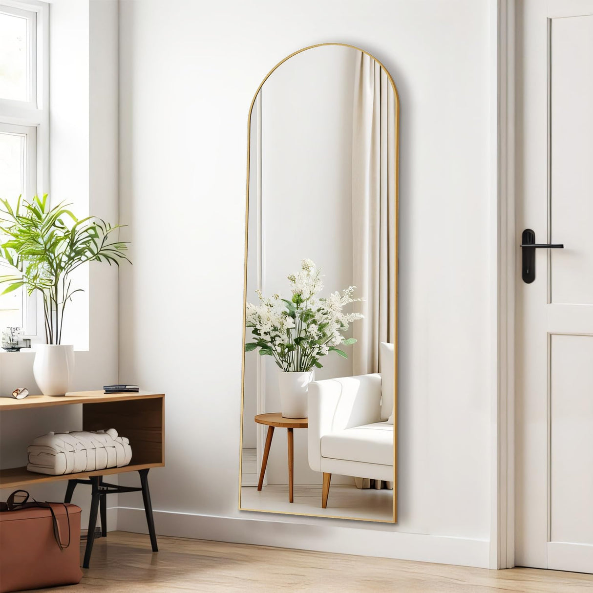 Arched Mirror Full Length, Upgraded 16"x59" Body Wall Mirrors with Shatter-Proof Glass, Floor Standing, Hanging or Leaning, Tall Arch Mirror with Stand Aluminum Alloy Frame for Bedroom Cloakroom Aidoly